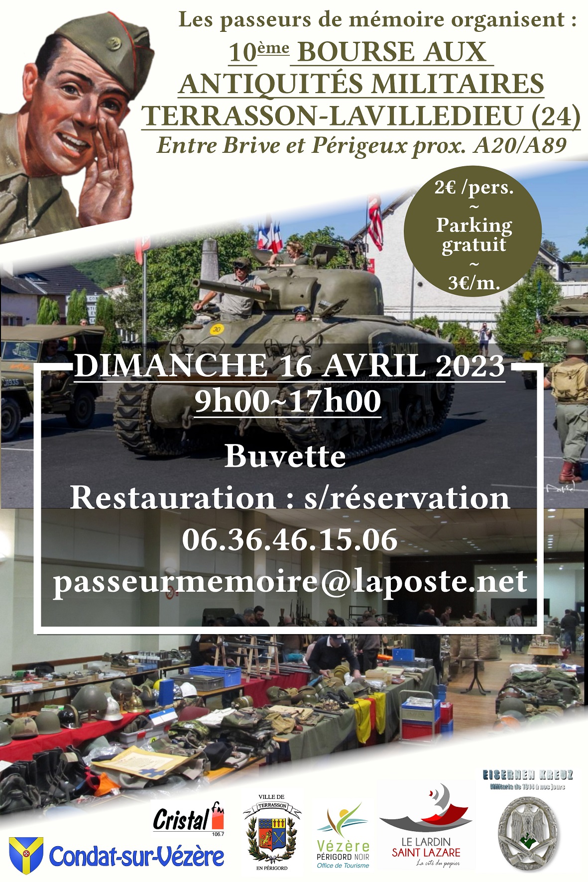 9ème BOURSE AUX ANTIQUITÉS MILITAIRES TERRASSON-LAVILLEDIEU (24) 16 avril 2023 Affiche2003P